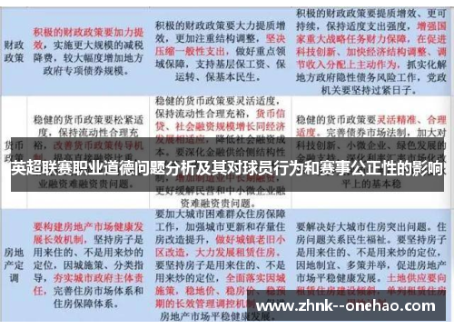 英超联赛职业道德问题分析及其对球员行为和赛事公正性的影响
